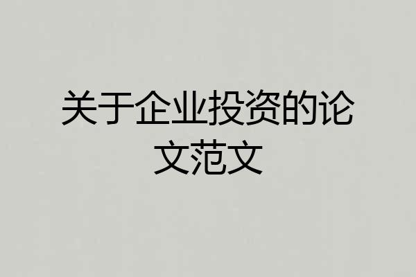 关于企业投资的论文范文