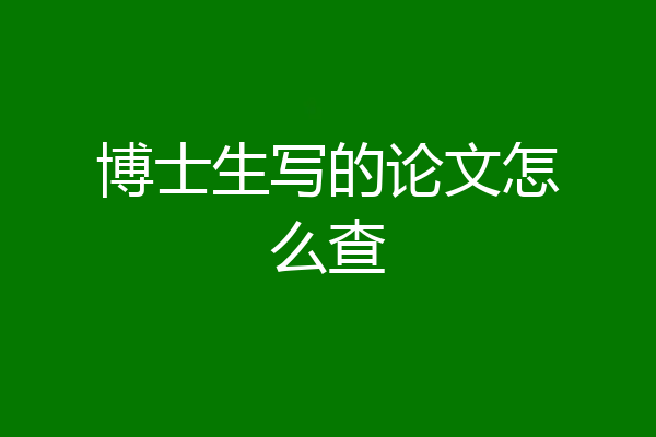 博士生写的论文怎么查