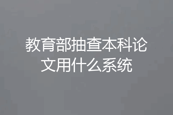 教育部抽查本科论文用什么系统