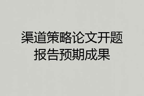 渠道策略论文开题报告预期成果