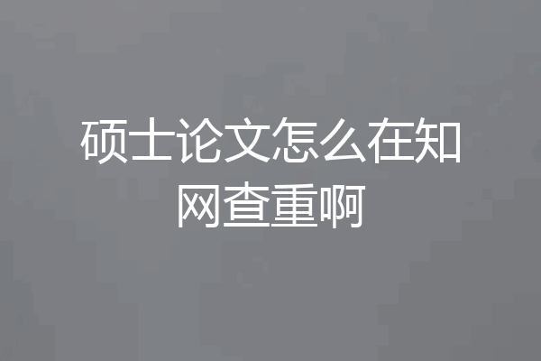 硕士论文怎么在知网查重啊