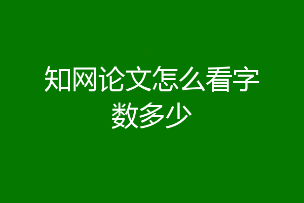 知网论文怎么看字数多少
