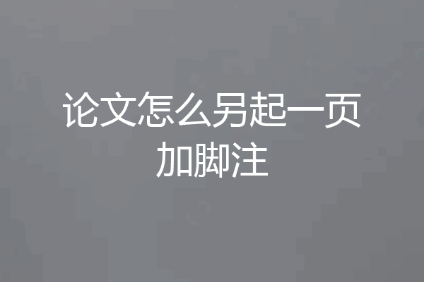 论文怎么另起一页加脚注