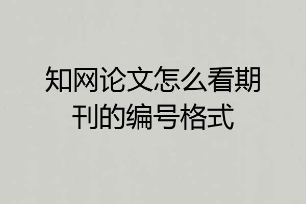 知网论文怎么看期刊的编号格式