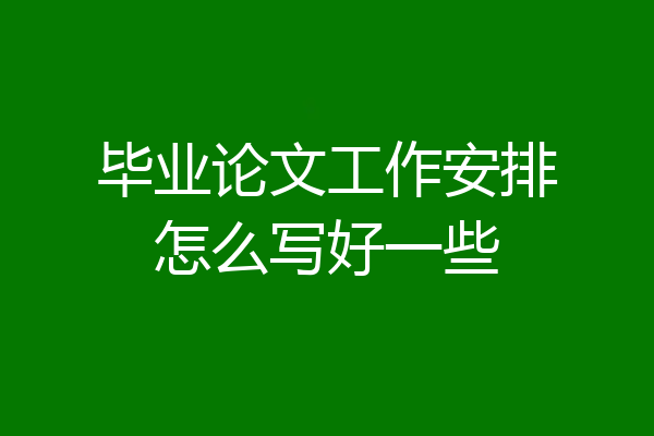 毕业论文工作安排怎么写好一些