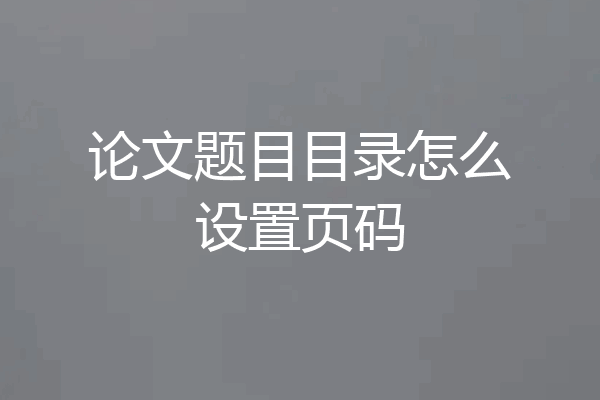 论文题目目录怎么设置页码