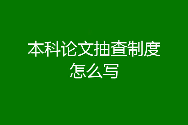 本科论文抽查制度怎么写
