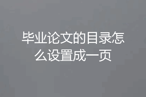 毕业论文的目录怎么设置成一页