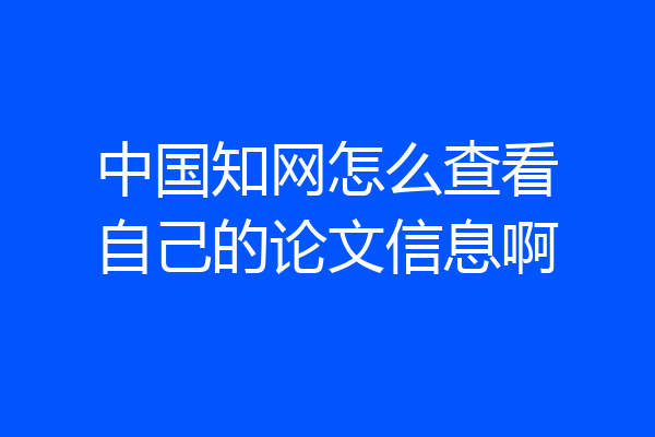 中国知网怎么查看自己的论文信息啊