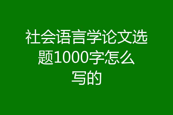 社会语言学论文选题1000字怎么写的