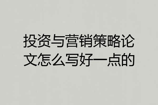 投资与营销策略论文怎么写好一点的