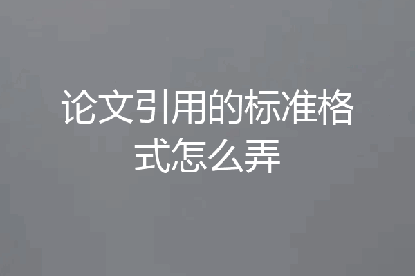 论文引用的标准格式怎么弄