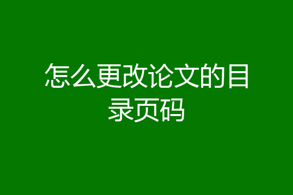 怎么更改论文的目录页码