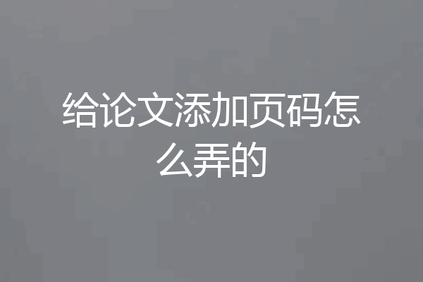 给论文添加页码怎么弄的