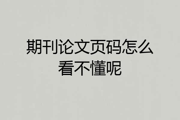期刊论文页码怎么看不懂呢