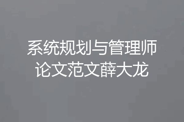 系统规划与管理师论文范文薛大龙