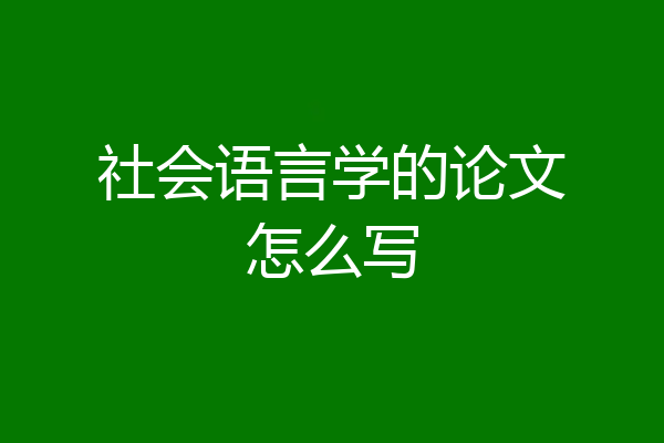 社会语言学的论文怎么写