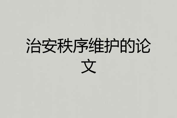 治安秩序维护的论文