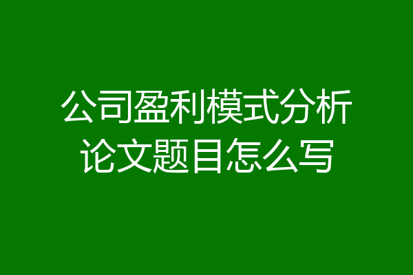 公司盈利模式分析论文题目怎么写