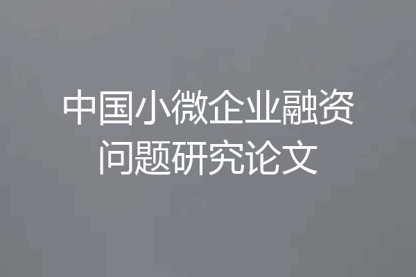 中国小微企业融资问题研究论文