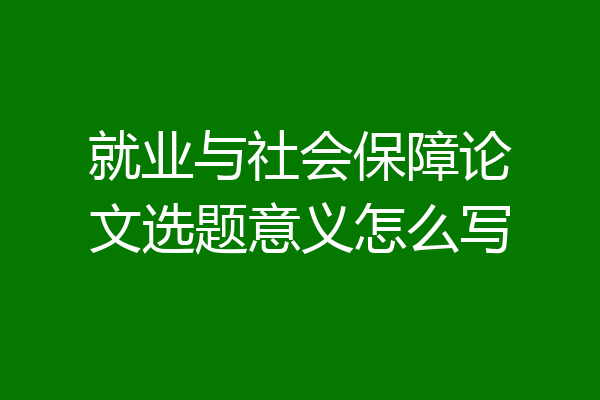 就业与社会保障论文选题意义怎么写