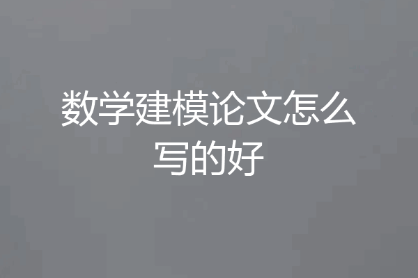 数学建模论文怎么写的好