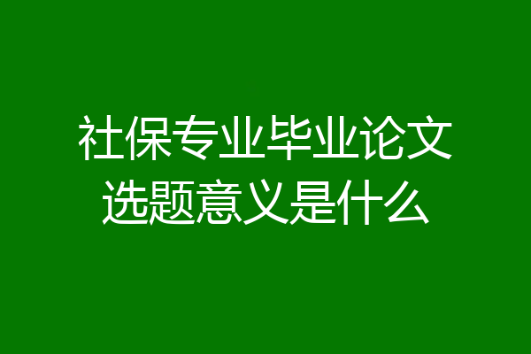 社保专业毕业论文选题意义是什么