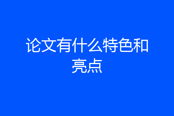 论文有什么特色和亮点