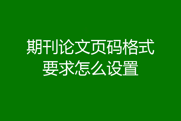 期刊论文页码格式要求怎么设置