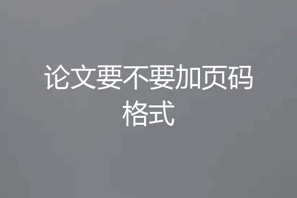 论文要不要加页码格式