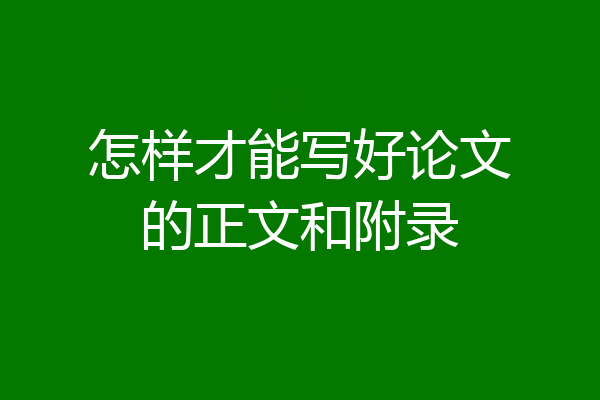 怎样才能写好论文的正文和附录