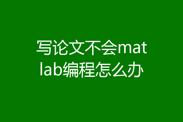 写论文不会matlab编程怎么办
