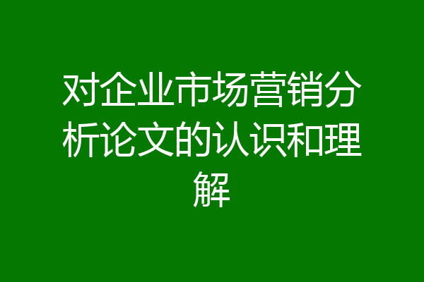 对企业市场营销分析论文的认识和理解