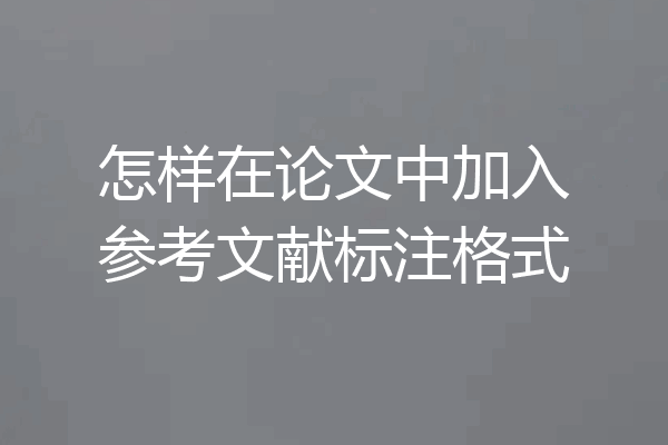 怎样在论文中加入参考文献标注格式