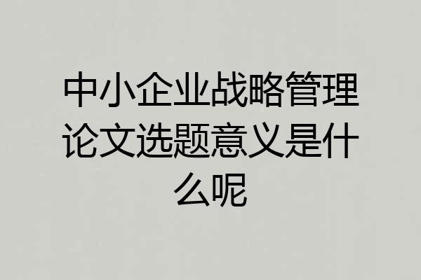 中小企业战略管理论文选题意义是什么呢