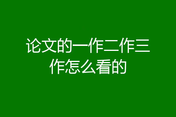 论文的一作二作三作怎么看的