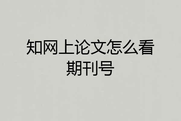 知网上论文怎么看期刊号