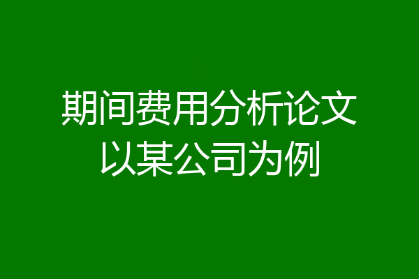 期间费用分析论文以某公司为例