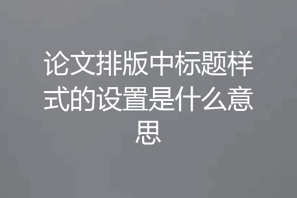 论文排版中标题样式的设置是什么意思