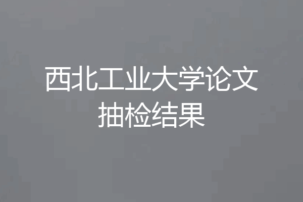 西北工业大学论文抽检结果