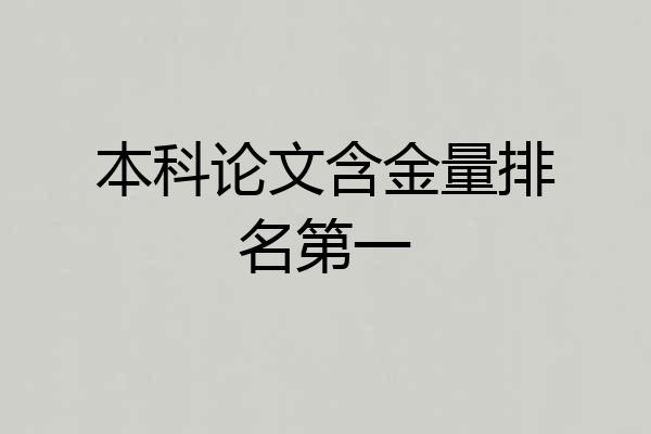 本科论文含金量排名第一