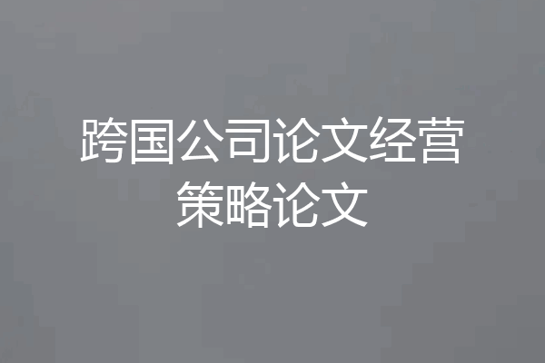 跨国公司论文经营策略论文