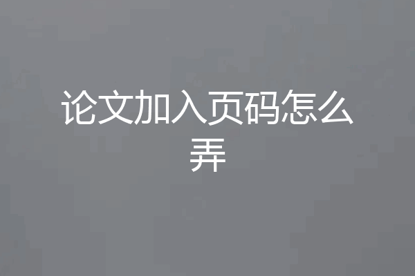 论文加入页码怎么弄