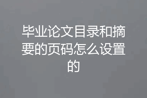 毕业论文目录和摘要的页码怎么设置的