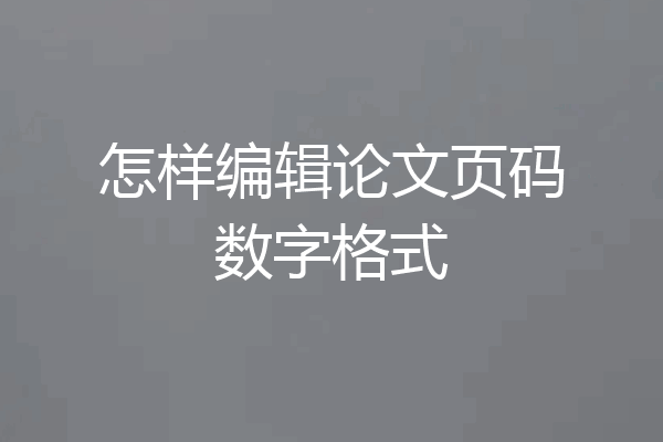 怎样编辑论文页码数字格式