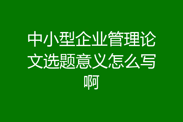 中小型企业管理论文选题意义怎么写啊