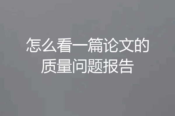 怎么看一篇论文的质量问题报告