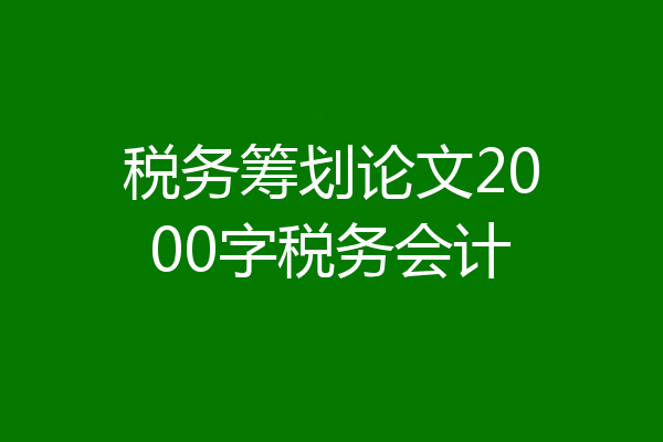 税务筹划论文2000字税务会计