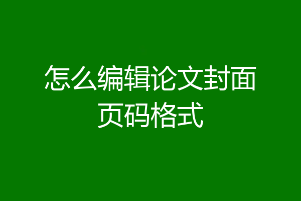 怎么编辑论文封面页码格式
