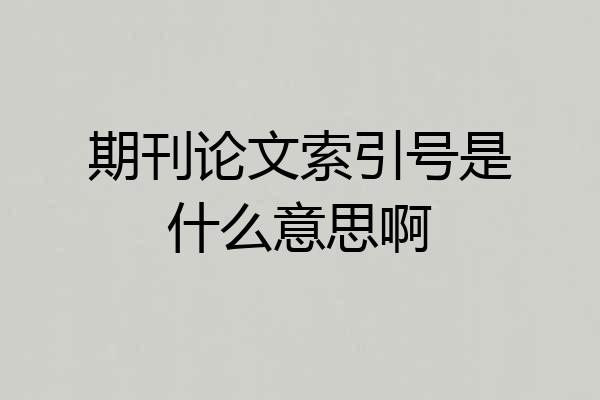 期刊论文索引号是什么意思啊